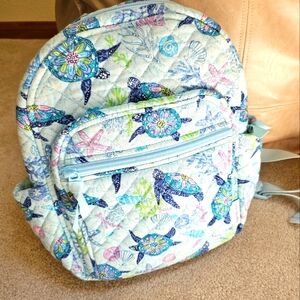 Vera Bradley Light Blue Marine Sea Turtle Printed Quilted Small Backpack
